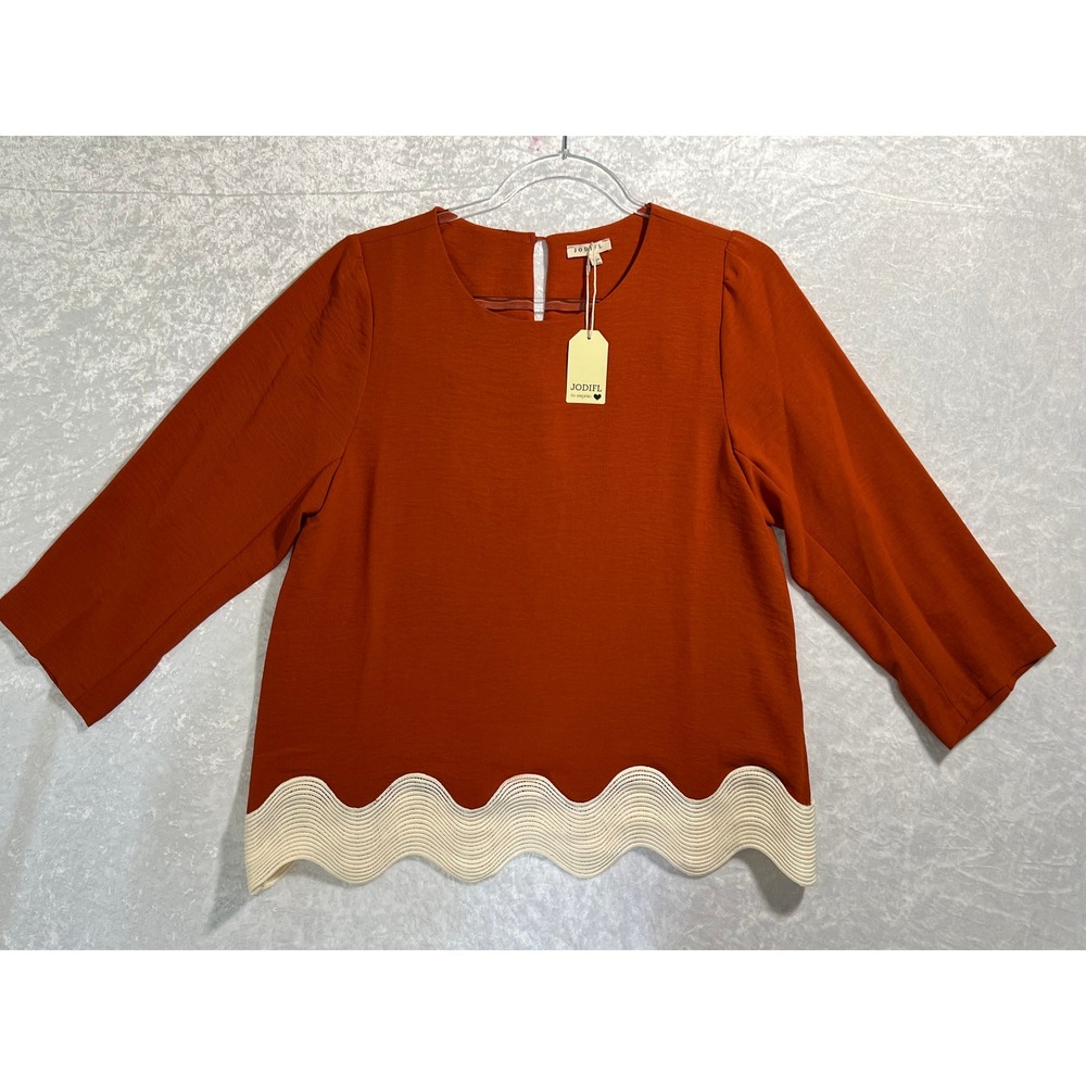 Jodifl NWT Chic Women's Top, 3/4" Sleeve, Scoop Neck, Rustic Orange, Size Small
